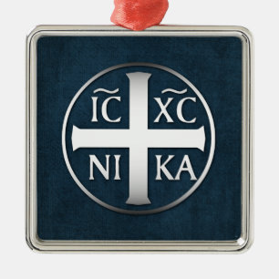 Christogram ICXC NIKA Jesus erobert Silbernes Ornament