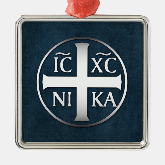 Christogram ICXC NIKA Jesus erobert Silbernes Ornament (Vorne)
