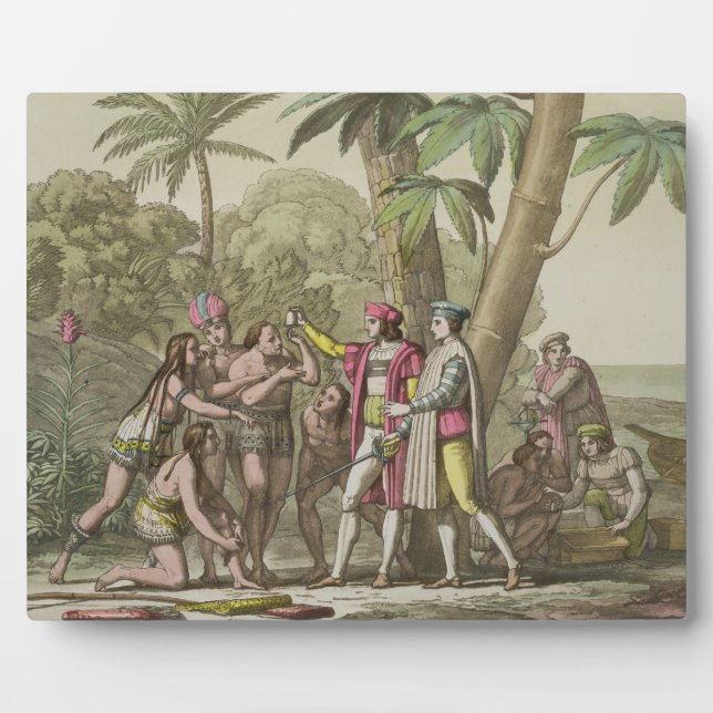 Christoph Kolumbus (1451-1506) mit Indianern Fotoplatte (Vorderseite)