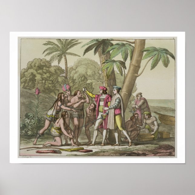 Christoph Kolumbus (1451-1506) mit Indianern Poster (Vorne)
