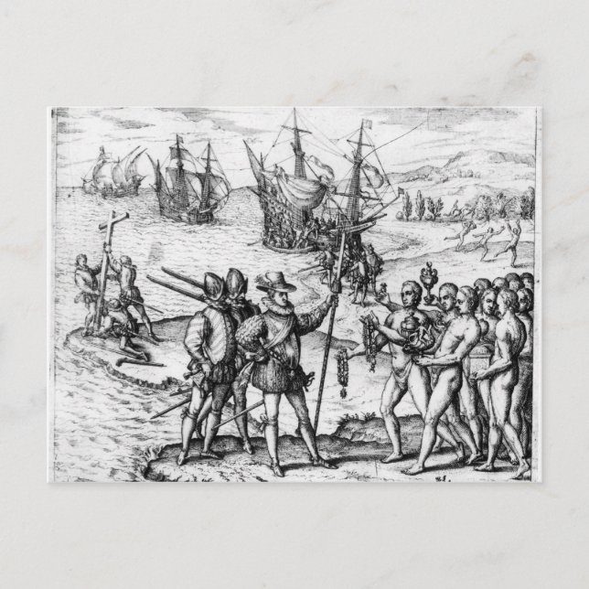 Christopher Columbus erhält Geschenke Postkarte (Vorderseite)
