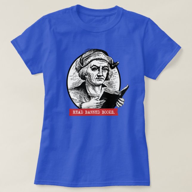 Christopher Columbus liest verbotene Bücher T-Shirt (Design vorne)
