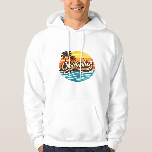 Christopher Retro-Sonnenuntergangs-Name-Design Hoodie (Vorderseite)
