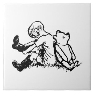 Christopher Robin zieht sich mit Pu die Stiefel an Fliese