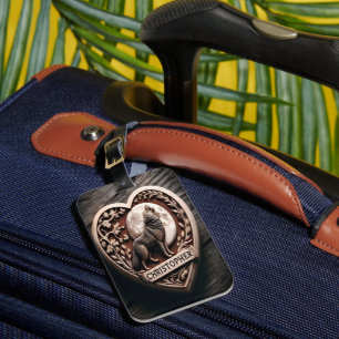 Christopher Wolf Howling auf dem Mond im Herzen Gepäckanhänger