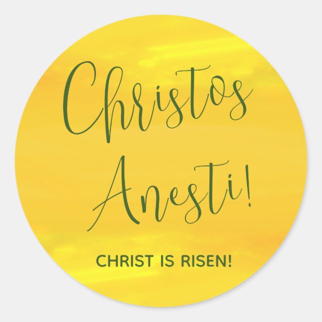 Christos Anesti! Christus ist Risen! Yellow Classi Runder Aufkleber (Vorderseite)