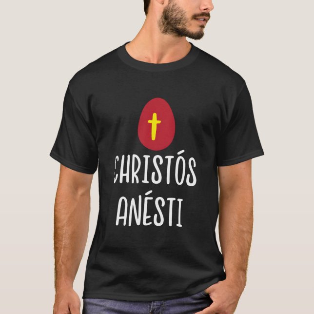 Christos Anesti Griechisches Osterrotes Ei mit Kre T-Shirt (Vorderseite)