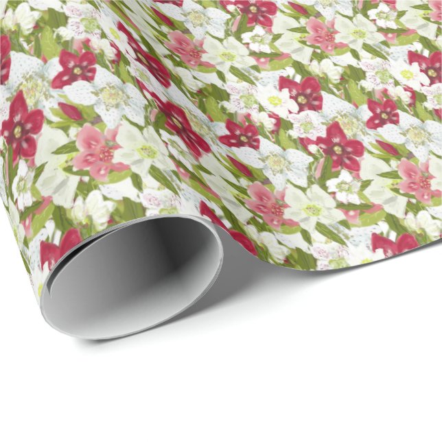 Christrosen-Anemonen-Blumen Geschenkpapier (Rolleneckpunkt)