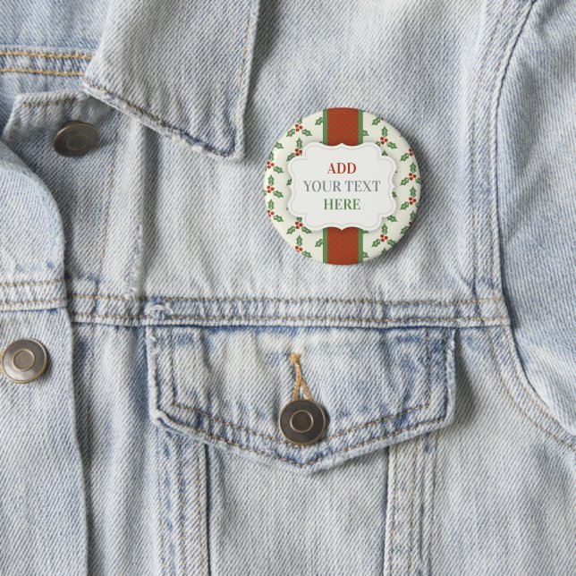 Christsternenmuster Grüne Stechpalme Rote Beeren Button (Beispiel)
