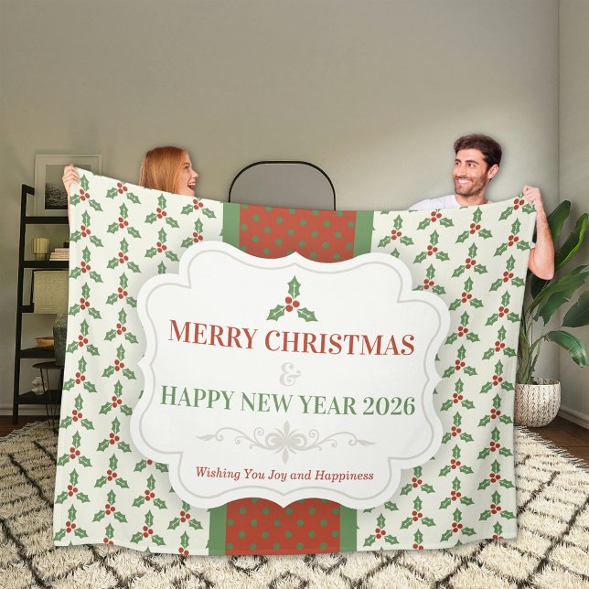 Christsternenmuster Grüne Stechpalme Rote Beeren Fleecedecke (Von Creator hochgeladen)