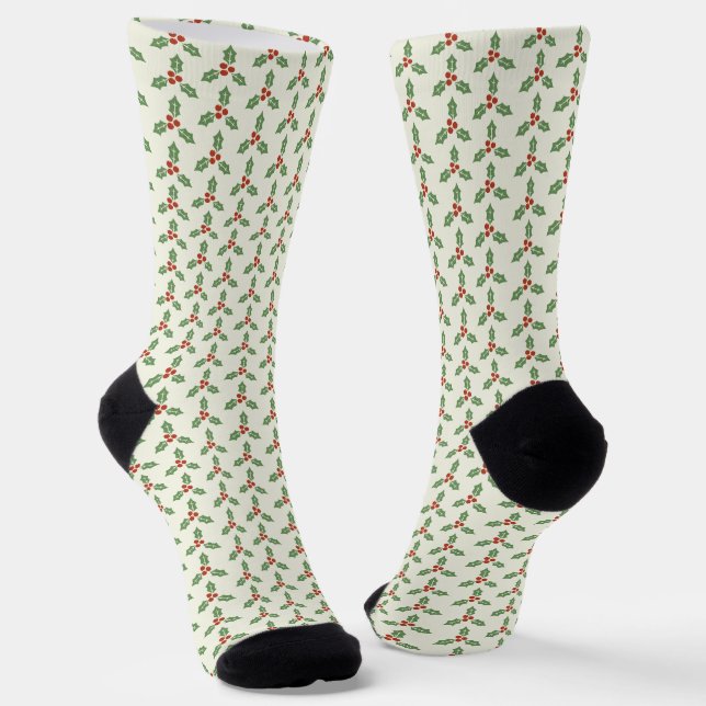 Christsternenmuster Grüne Stechpalme Rote Beeren Socken (Gewinkelt)