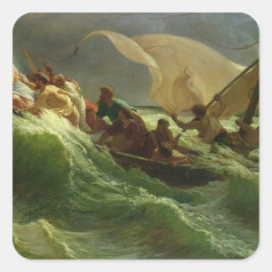 Christus Asleep in seinem Boot Quadratischer Aufkleber