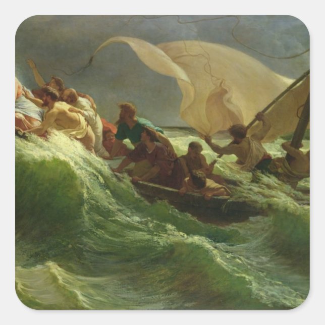Christus Asleep in seinem Boot Quadratischer Aufkleber (Vorderseite)
