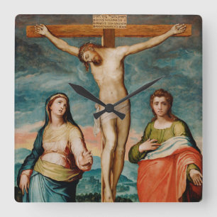 Christus auf dem Kreuz mit Heiligen Quadratische Wanduhr