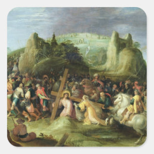 Christus auf der Straße zum Kalvarienberg Quadratischer Aufkleber