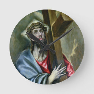 Christus, der das Kreuz, 1600-10 (Öl, umklammert Runde Wanduhr
