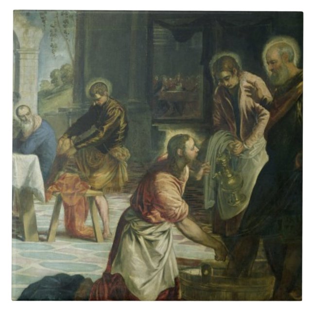 Christus, der die Füße der Schüler, c.1547 wäscht Fliese (Vorderseite)