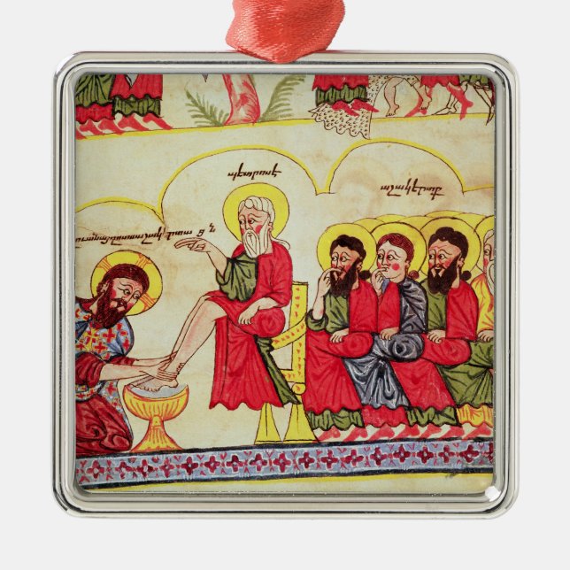 Christus, der die Schülerfüße wäscht Silbernes Ornament (Vorne)