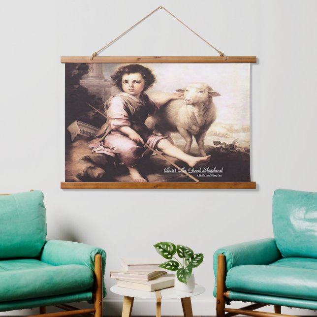 Christus der gute Hirte Wandteppich Mit Holzrahmen (Wohnzimmer)