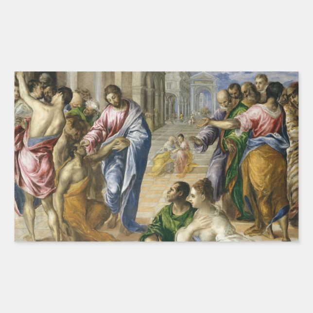 Christus Healing the Blind Rechteckiger Aufkleber (Vorderseite)