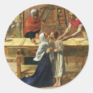 Christus im Carpenter-Shop seines Vaters Runder Aufkleber
