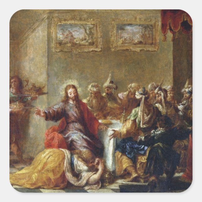 Christus im Haus von Simon dem Pharisee, 1660 Quadratischer Aufkleber (Vorderseite)