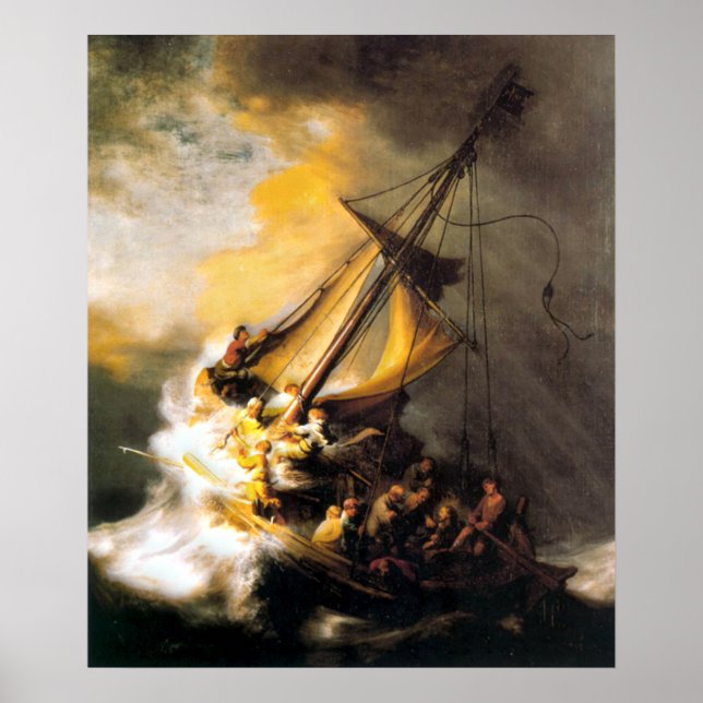 Christus im Sturm am Meer von Galiläa- Rembrandt Poster (Vorne)