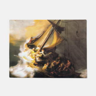 Christus im Sturm auf Meer von Galiläa Rembrandt Fußmatte
