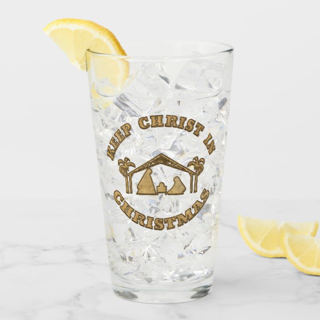 Christus in der Weihnachtskrippe 16 oz Glas behalt (Vorderseite Ice)
