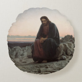 Christus in der Wildnis (von Ivan Kramskoi) Rundes Kissen