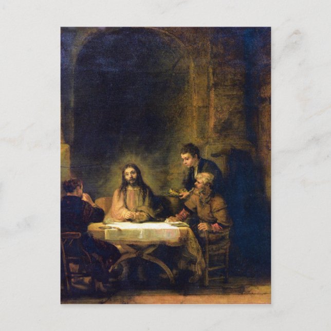 Christus in Emmaus von Rembrandt Postkarte (Vorderseite)