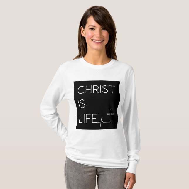 Christus ist ein Lebensläufer und ein Frauenkreuz T-Shirt (Vorne ganz)