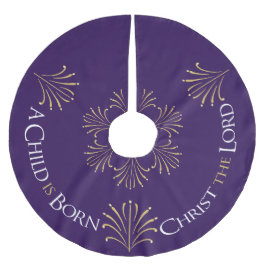 Christus ist Geboren Weihnachten | LILA | Polyester Weihnachtsbaumdecke