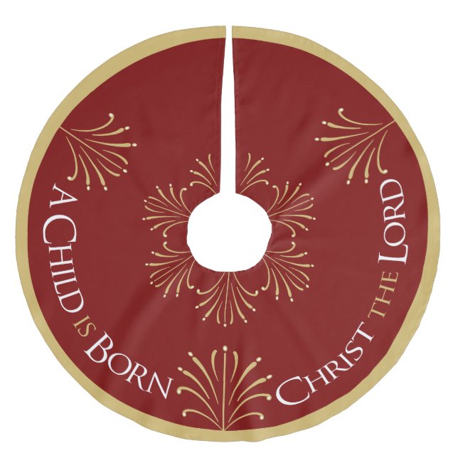 Christus ist Geboren Weihnachten | Rot | Polyester Weihnachtsbaumdecke (Vorderseite)