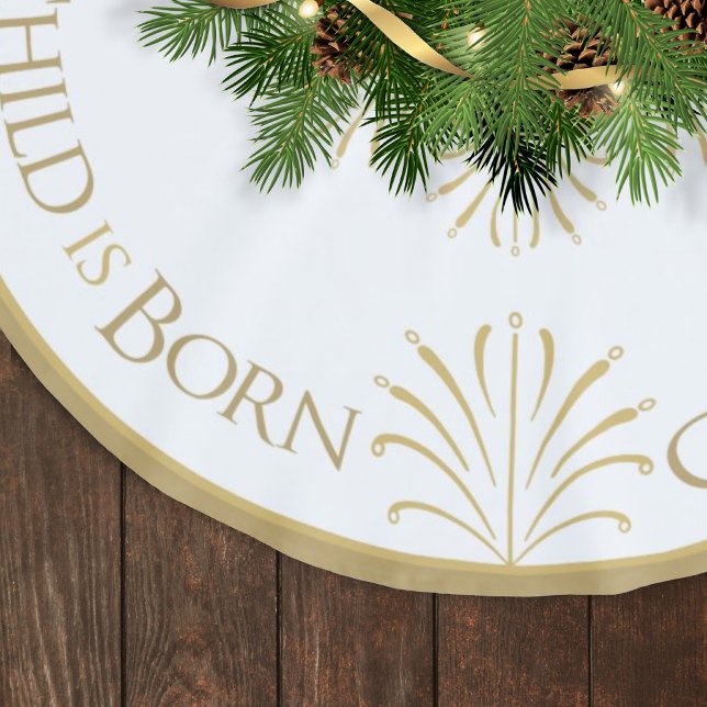Christus ist Geboren Weihnachten | Weiß/Gold | Polyester Weihnachtsbaumdecke (Von Creator hochgeladen)
