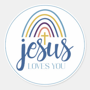 Christus Jesus Liebt Dich Retro Regenbogen Kreuz Runder Aufkleber