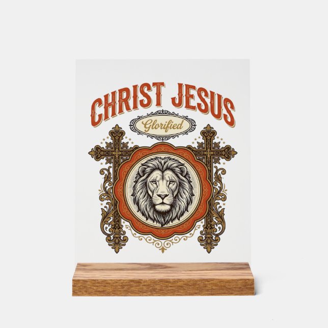 Christus Jesus Vintage Löwe Glaube Acrylschild (Vorderseite)
