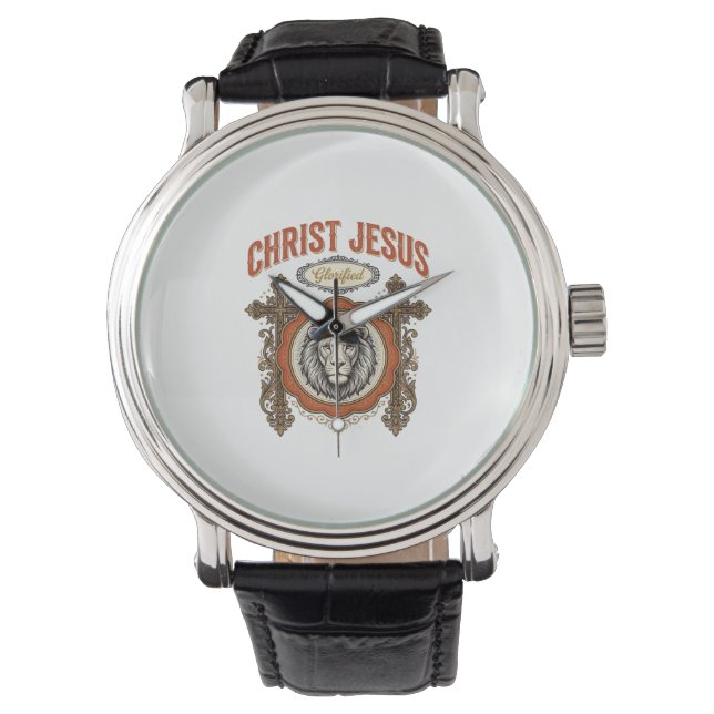 Christus Jesus Vintage Löwe Glaube Armbanduhr (Vorderseite)