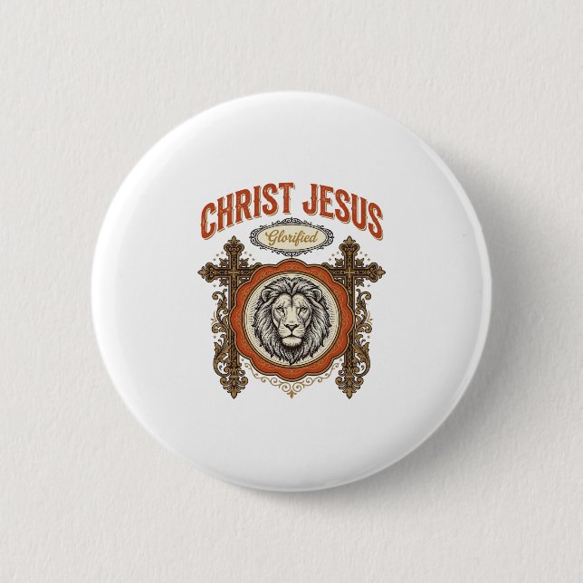 Christus Jesus Vintage Löwe Glaube Button (Vorderseite)