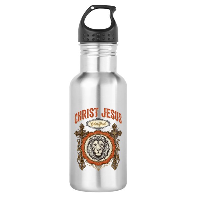 Christus Jesus Vintage Löwe Glaube Edelstahlflasche (Vorderseite)