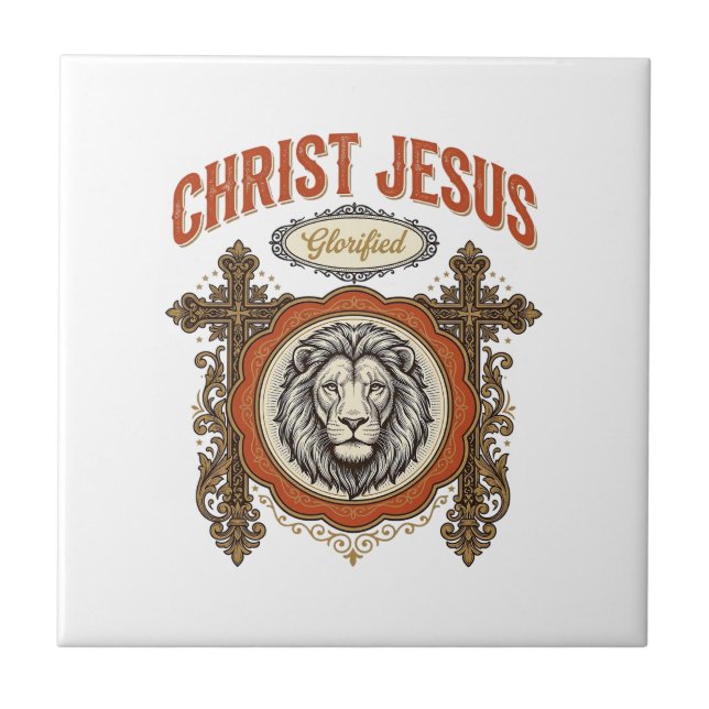 Christus Jesus Vintage Löwe Glaube Fliese (Vorderseite)