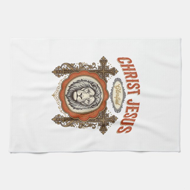 Christus Jesus Vintage Löwe Glaube Geschirrtuch (Horizontal)