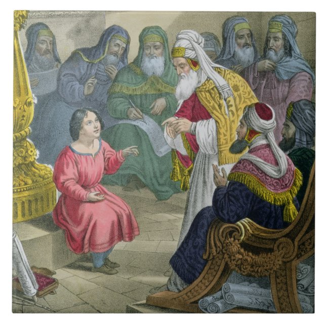 Christus mit den Doktoren im Tempel, von einem Fliese (Vorderseite)