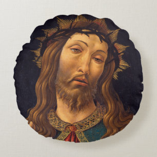 Christus mit Dornenkrone von Sandro Botticelli Rundes Kissen