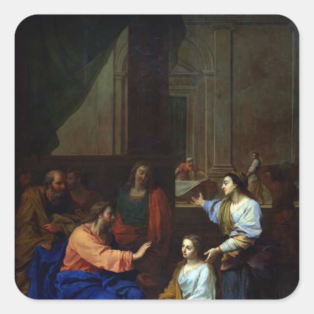 Christus mit Martha und Maria Quadratischer Aufkleber (Vorderseite)