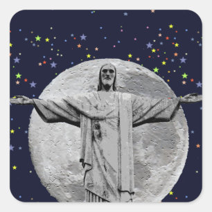 Christus, Mond und Sterne Quadratischer Aufkleber