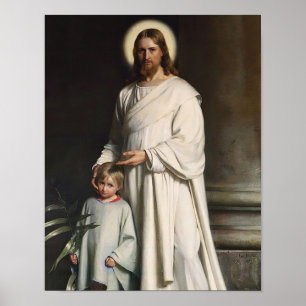 Christus segnet das kleine Kind, Carl Bloch Print Poster