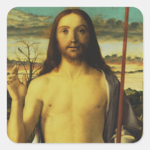 Christus segnet von Giovanni Bellini   Quadratischer Aufkleber
