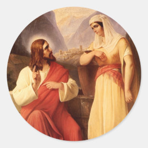 Christus und der Samariter von Christian Schleisne Runder Aufkleber