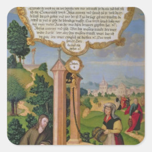 Christus und die Frau aus Samaria am Brunnen Jakob Quadratischer Aufkleber